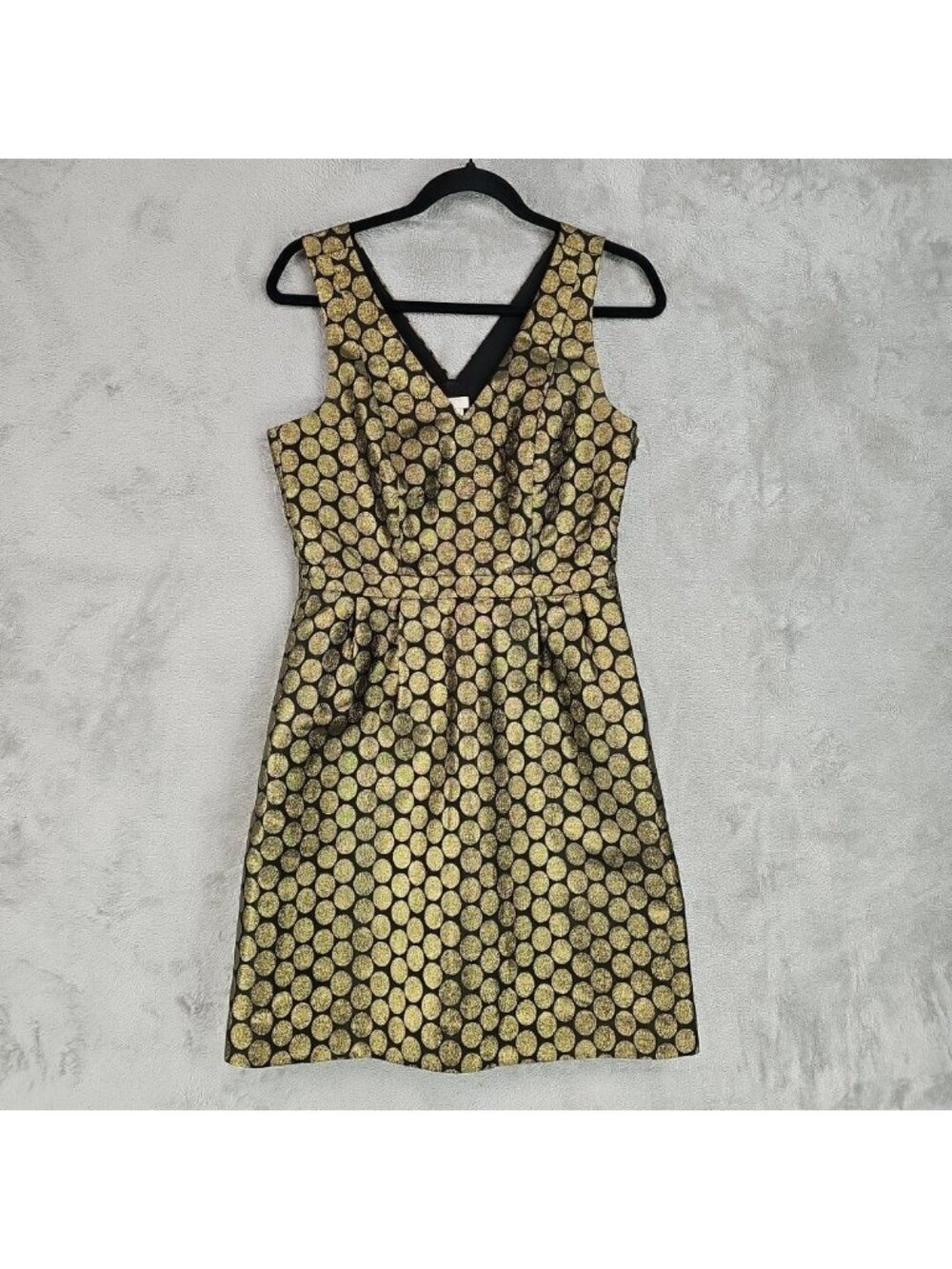 J.Crew Dress Womens 4 Gold Polka Dot V Neck Jacquard Fit & Flare Mini Party
